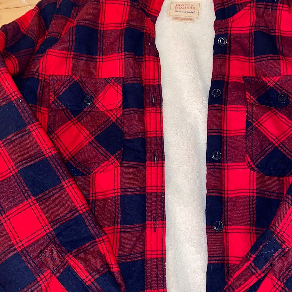 Red and navy plaid coat. Great for holidays and winter fashion. Very soft
